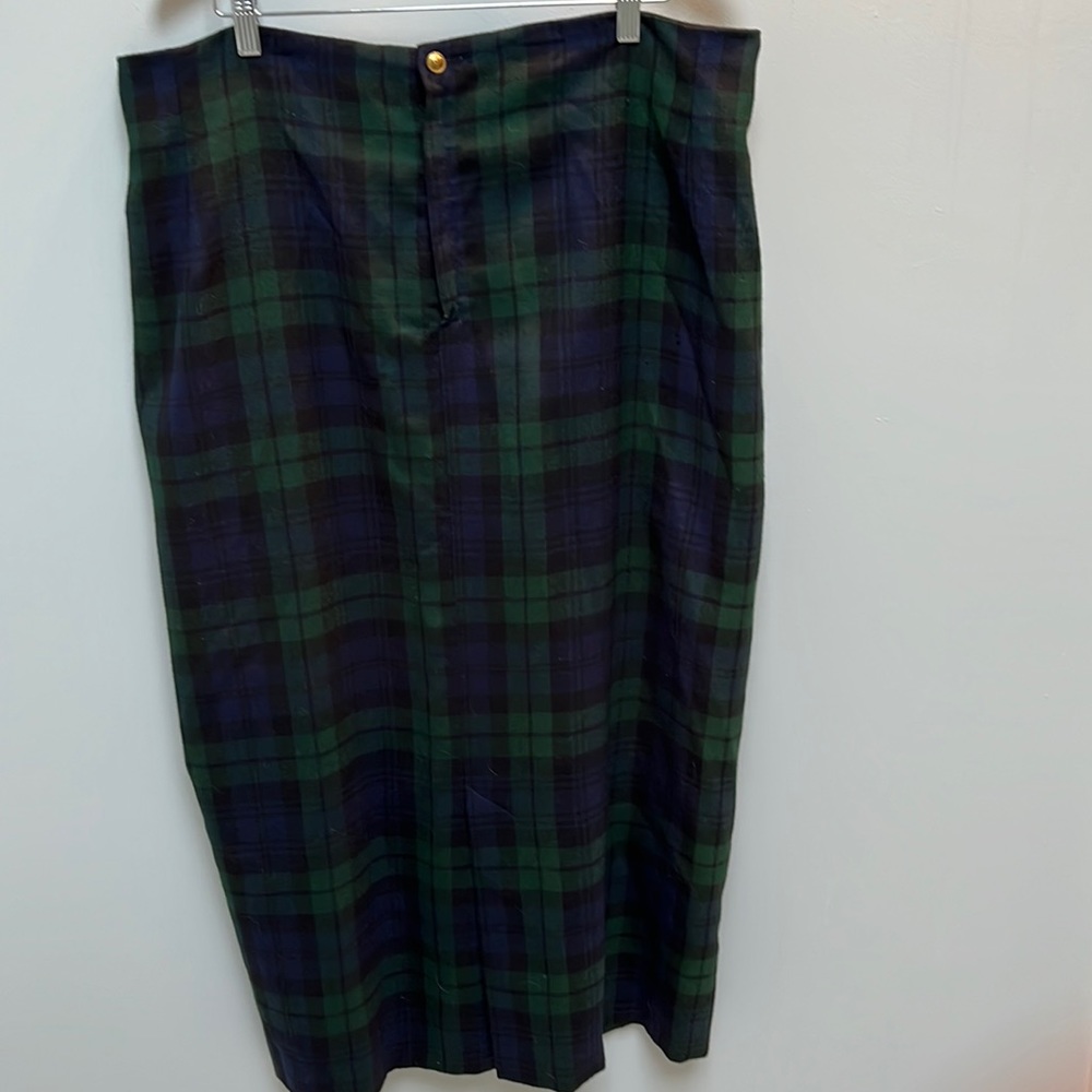 Ralph Lauren black watch plaid long wool skirt. Size 12